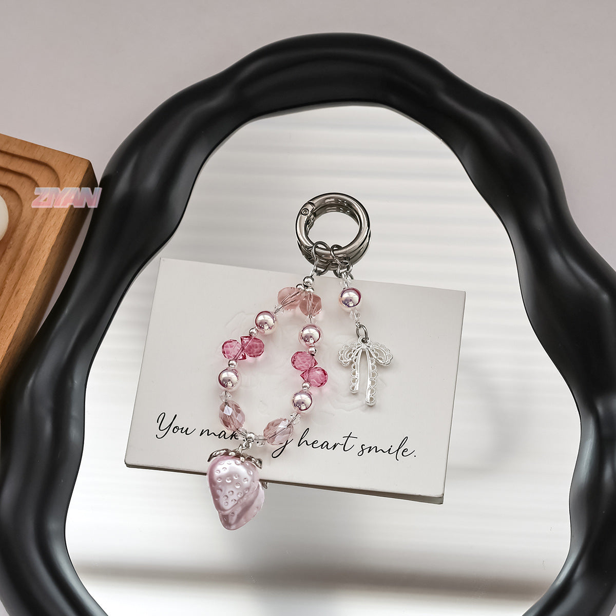 [Sweet Pink Strawberry]Beads Phone Charms Shining Crystal Key Chain Bag Charm